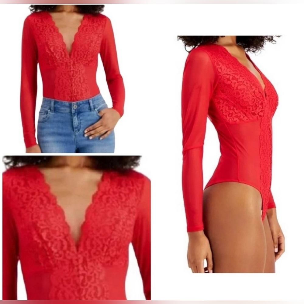 I.N.C. Not So Basic Lace / Mesh  Bodysuit